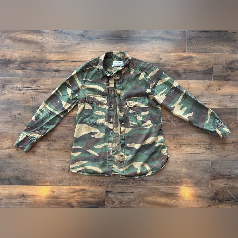 ZARA Woman Camo Utility Button Down Shirt M Military Army Streetwear
